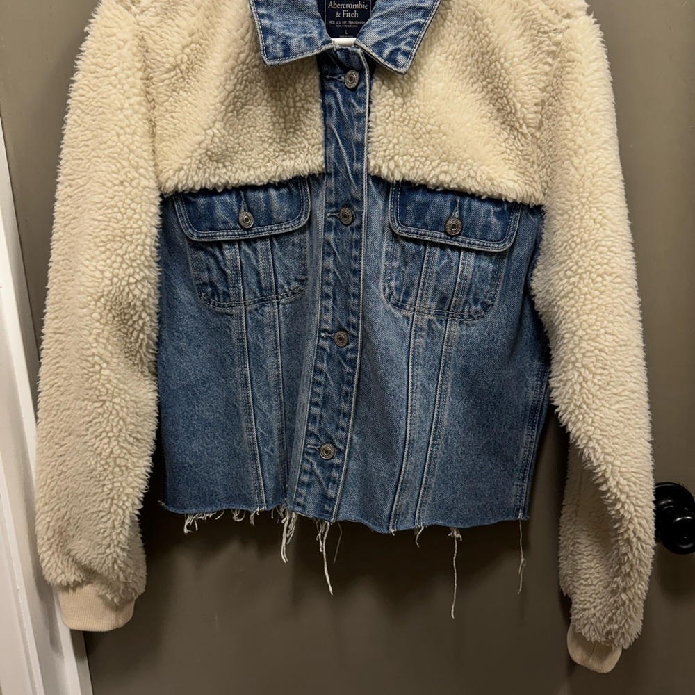 Abercrombie & Fitch Blue Denim Jacket with Cream Sherpa